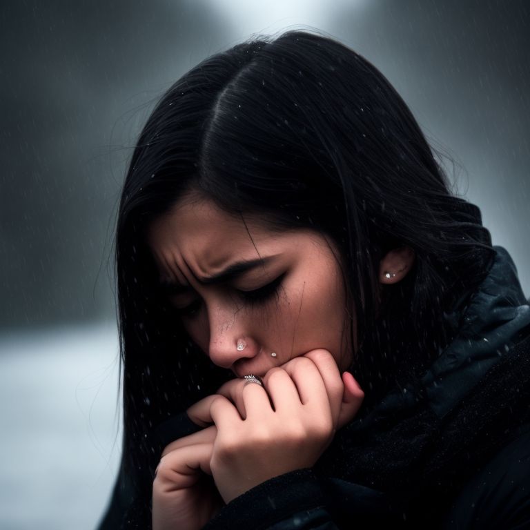 Sad girl  crying at dark In rain