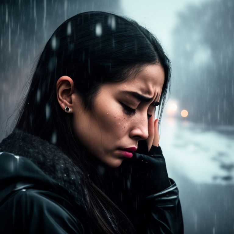 Sad girl  crying at dark In rain