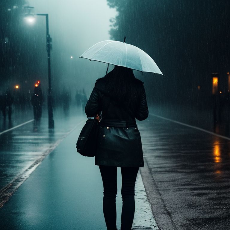 girl walking in the rain sad