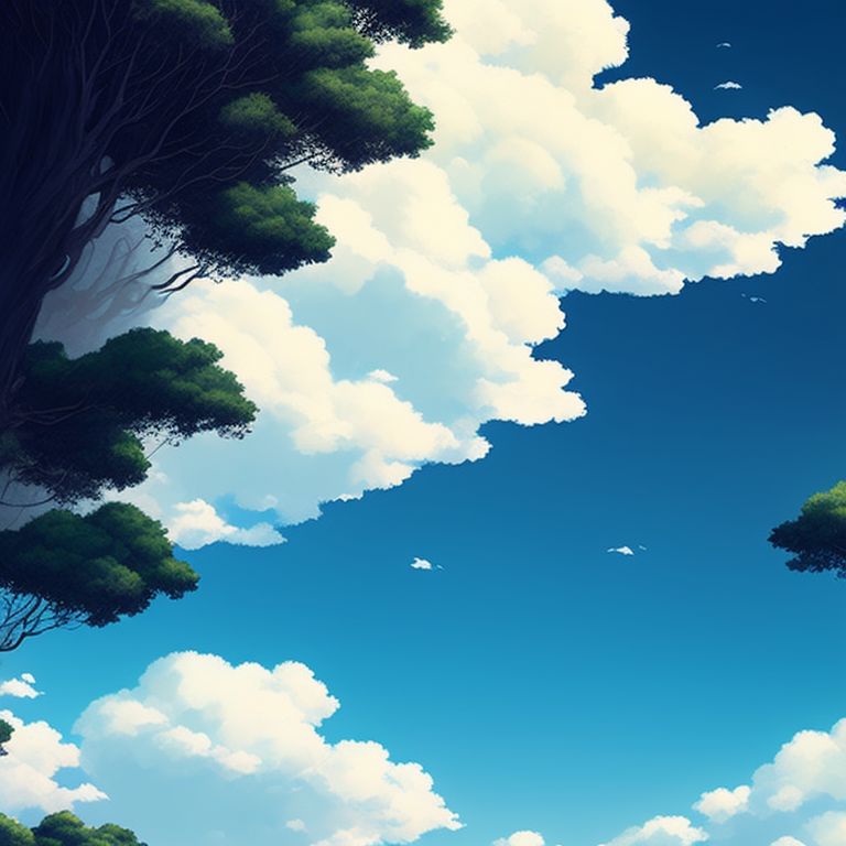 handy-newt888: ghibli detailed clouds and trees blowing in strong wind  panorama surface scatter shadows