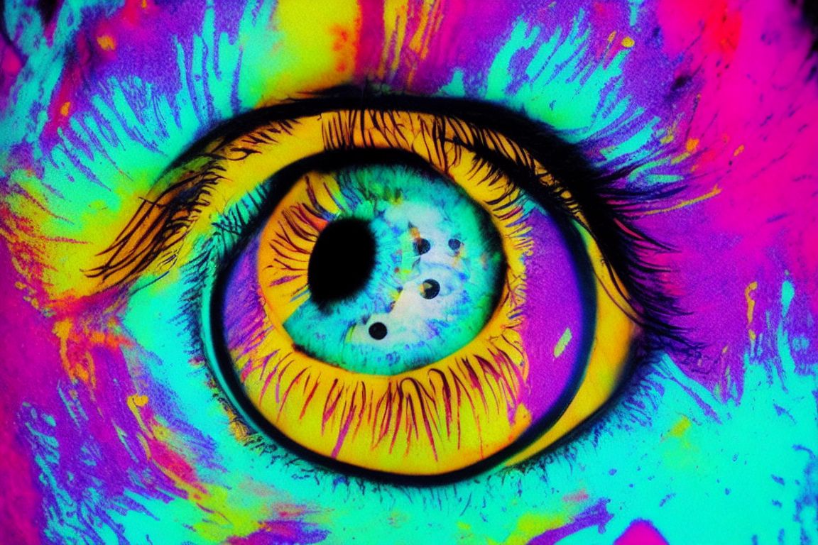 Colored explosion of joy, happyness, and success --eyes, Colored ink in water, Dark background, Vaporwave, Aesthetic, Eye-catching, Colorful, 8k