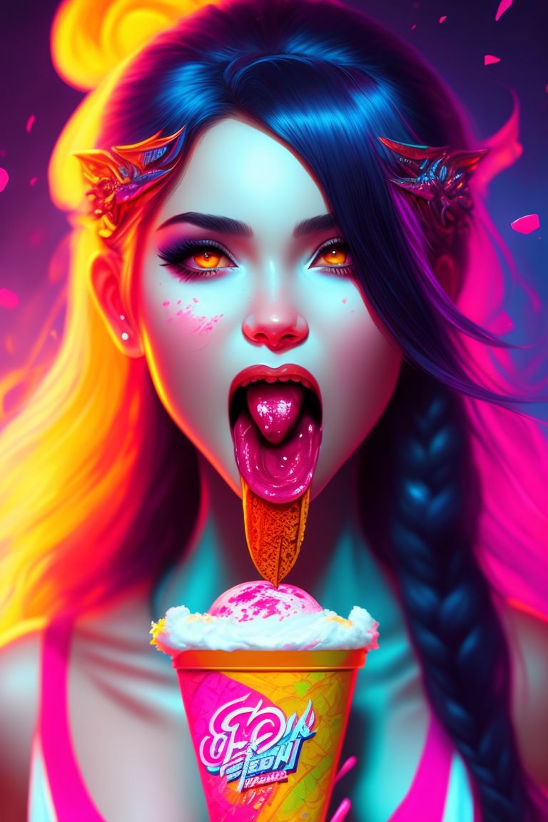 Entire Duck913 Teen Demon Girl With An Extremely Long Tongue Eating Ice Cream 9173