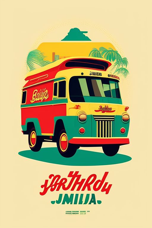 Poster Vector illustration of vintage posters, retro a minibus for