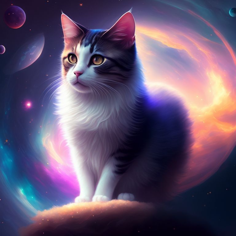 Wall Art Print cat with galaxy fur, celestial and enchanting