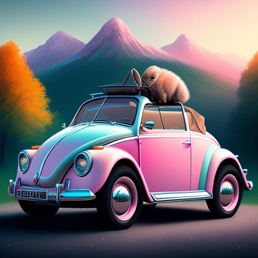 each-beaver551: Bunny sitting inside a Volskwagen beetle convertible