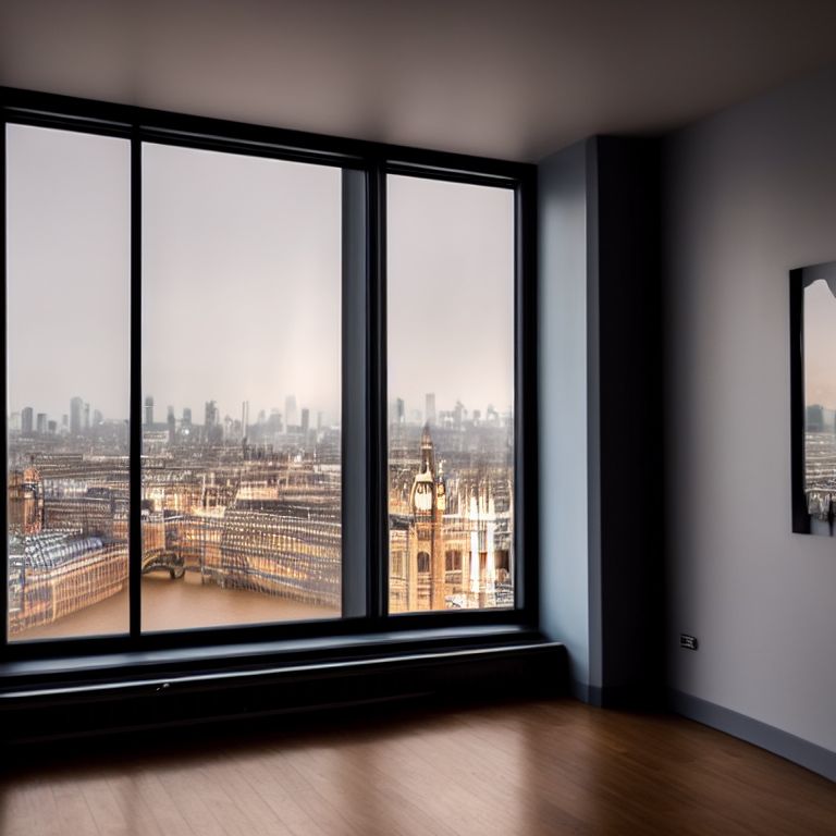 Wooden Rook London City At Night Window View Inside Room Apartment