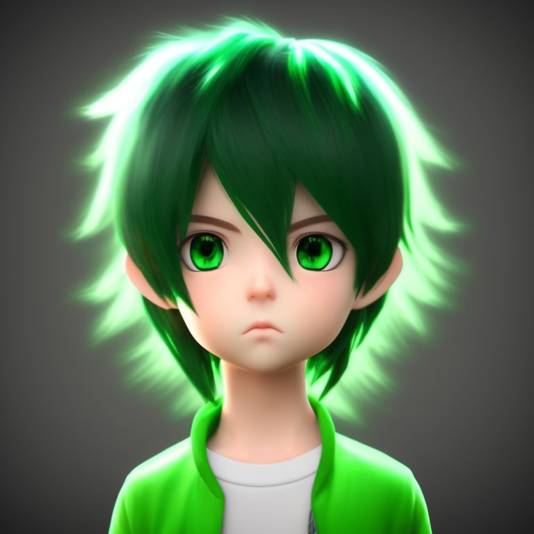 messy-rail589: Anime boy with glowing dark green hair with lime color ...