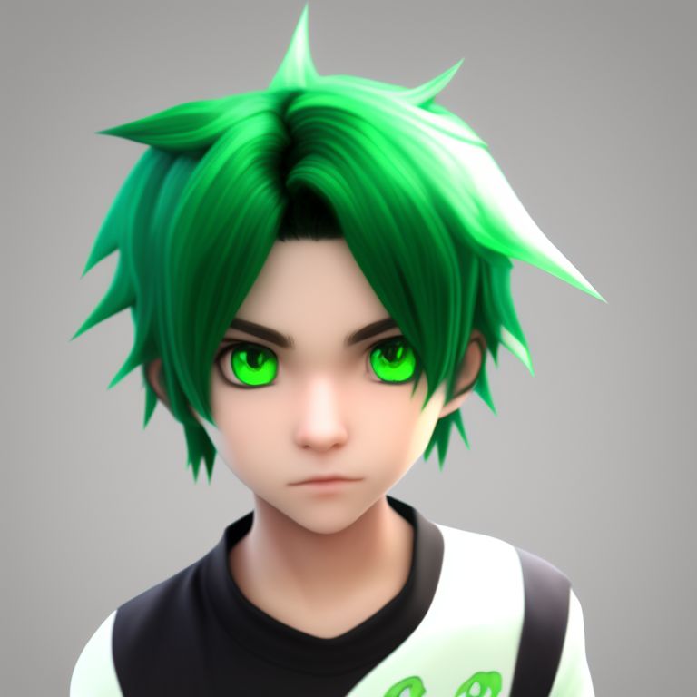 messy-rail589: Anime teenager boy with cool glowing dark green 