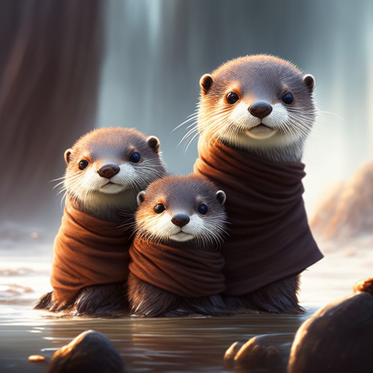 awful-dog634: family otters of 4 wrapped in a blanket, walking at ...
