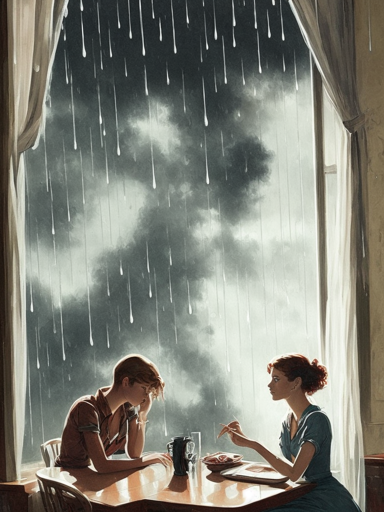 sad boy and girl in rain