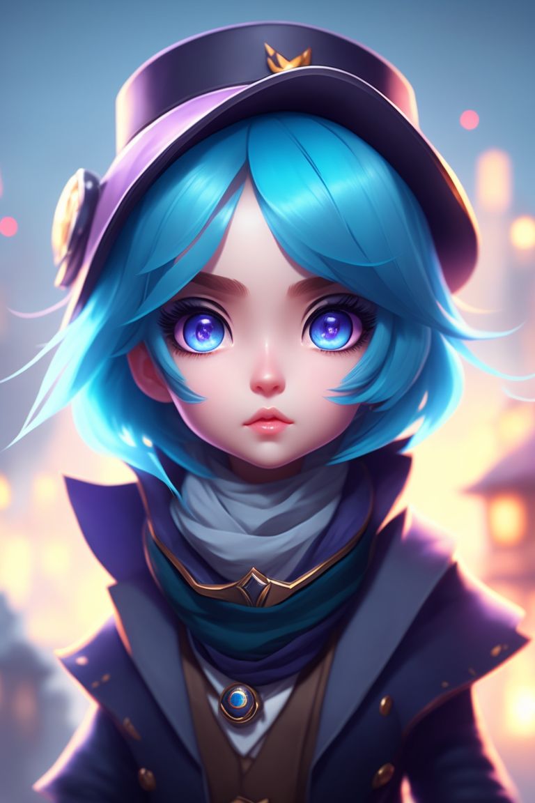 ajar-gazelle876: blue hair assistant cute blue eyes top hat mustache 21  years old a mobile legends bangbang character mobile version nana with a  scarf