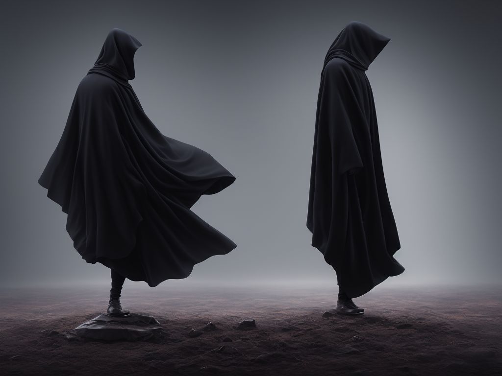 mikeelf: dark cloaked figure levitating off the ground, oil painting, 3d  render, photorealistic