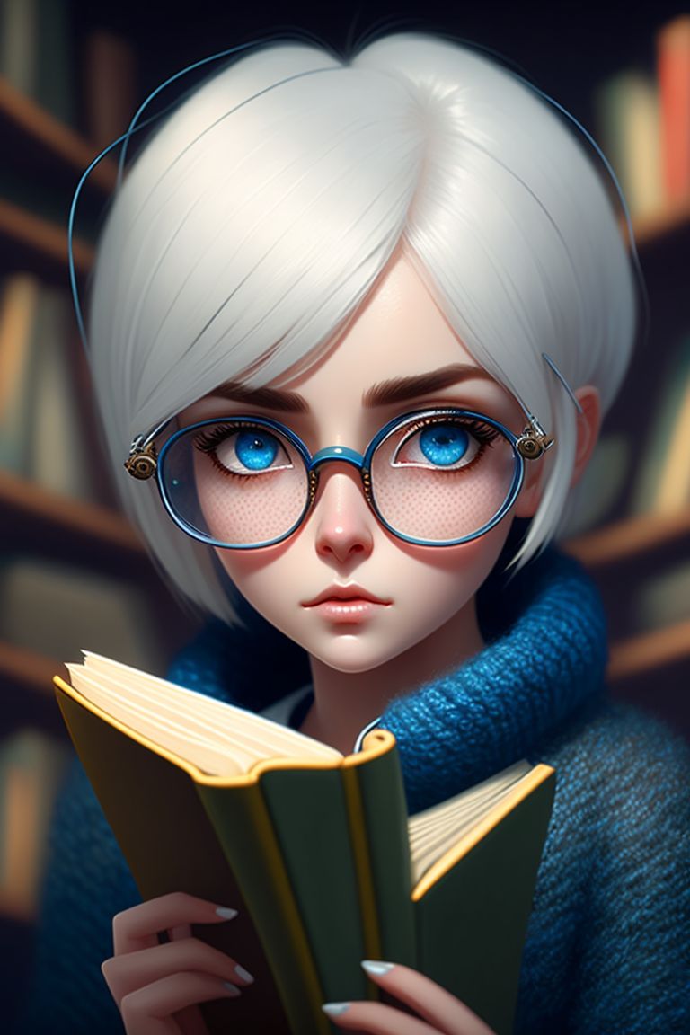 Anime Kawaii Woman With Glasses Reading Book Background, Kawaii