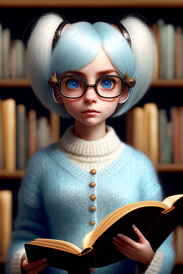 Anime Kawaii Woman With Glasses Reading Book Background, Kawaii