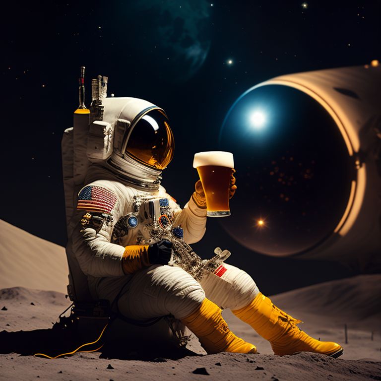 drablark843 a sitting astronaut drinking beer on the moon.