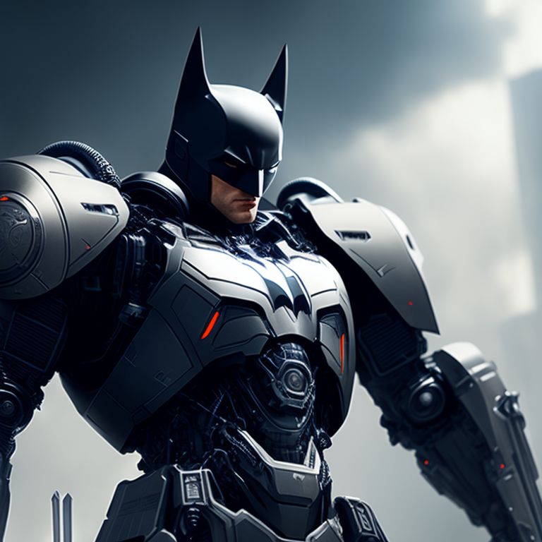 Mech suit, batman, cybernetic, concept art, hyper realistic