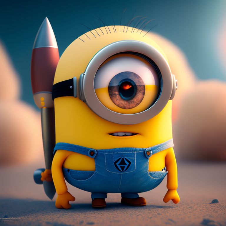 Super cute, Baby, Pixar, minions with a rocket launcher
, Big bright eyes, Fluffy, Smile, Delicate and fine, Fairy tales, Incredibly high detailed, Pixar style, Bright color palette, Natural light, Simple background with pure color, Octane render, Trending on Artstation, Gorgeous, Ultra wide angle, 8k, HD, Realistic