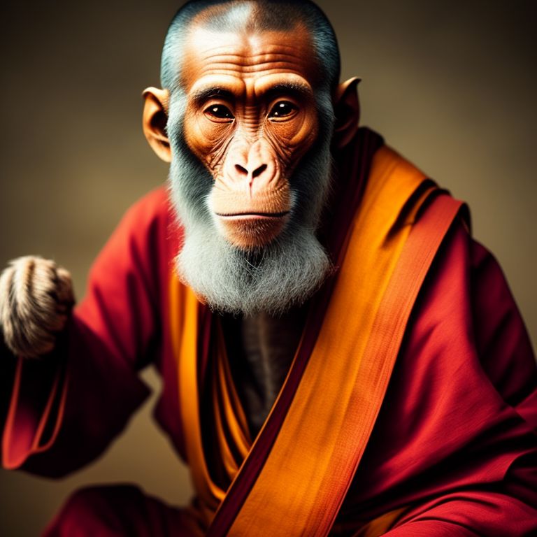 An old kung-fu monkey monk with a beard