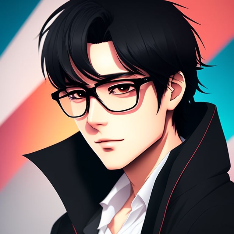 Wibby Man In Anime With Black Hair And Glasses
