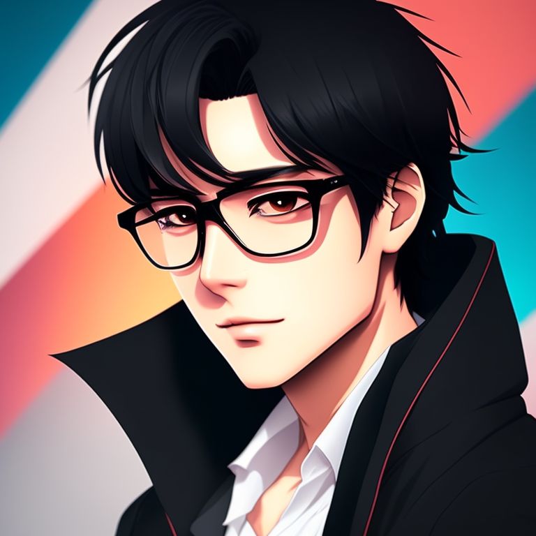 Wibby Man In Anime With Black Hair And Glasses 2363