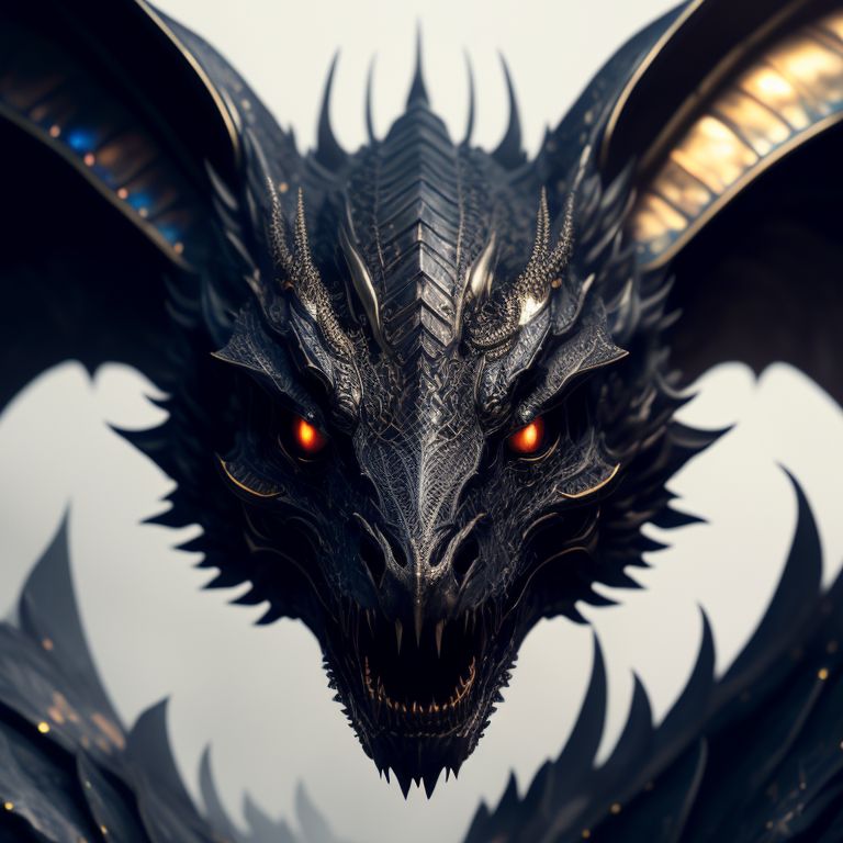 Voidraptor: portrait of a roaring black skeleton dragon with iridescent ...