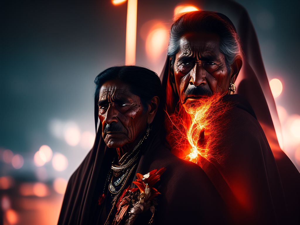 ragazzeit: Full body of an ugly old male indio azholding a human heart,  tears in expressive eyes, with a bloody human heart in the hands. Cinematic  film scene. Ugly Expressive Indigenous skinny