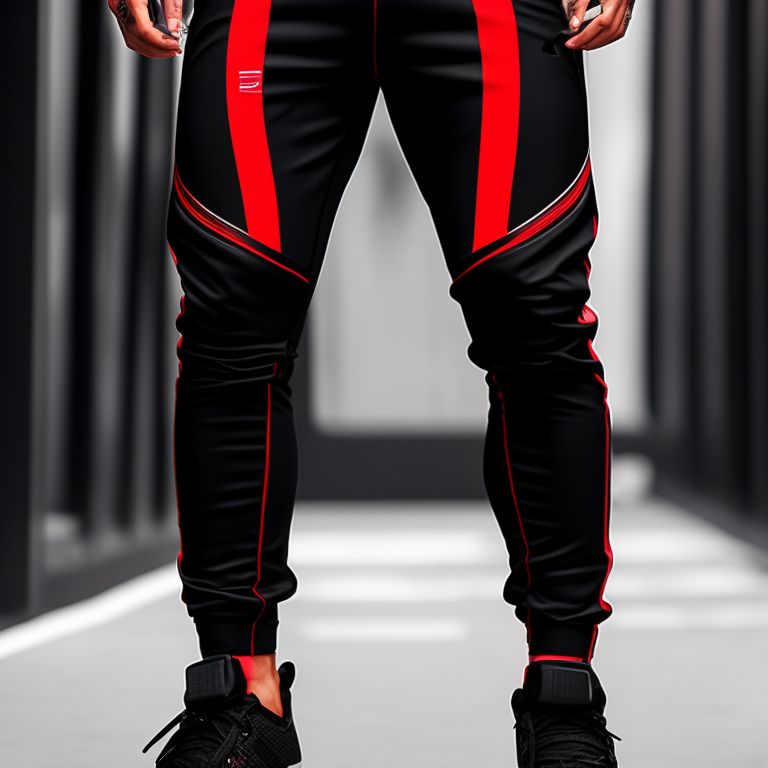 ugly-badger932: cyberpunk style, black sport pants with red lines