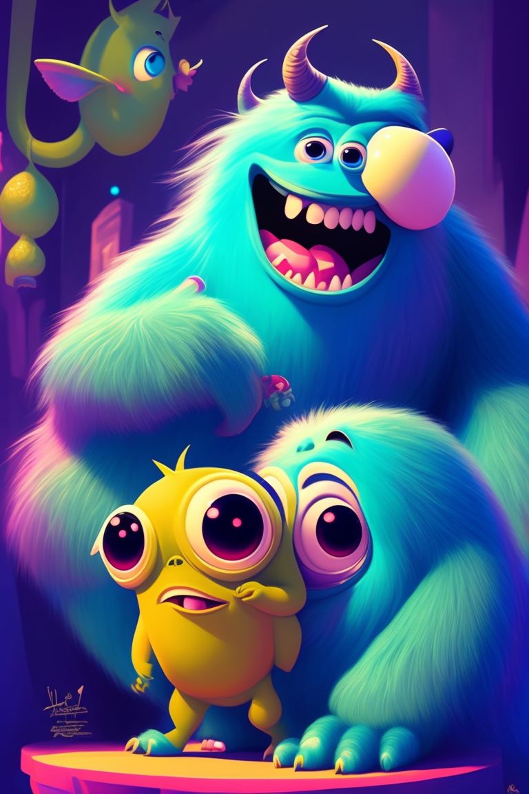 Painting, Gouache,  monster Inc , Super cute, Adorable, Masterpiece, millennium artwork, DreamWorks