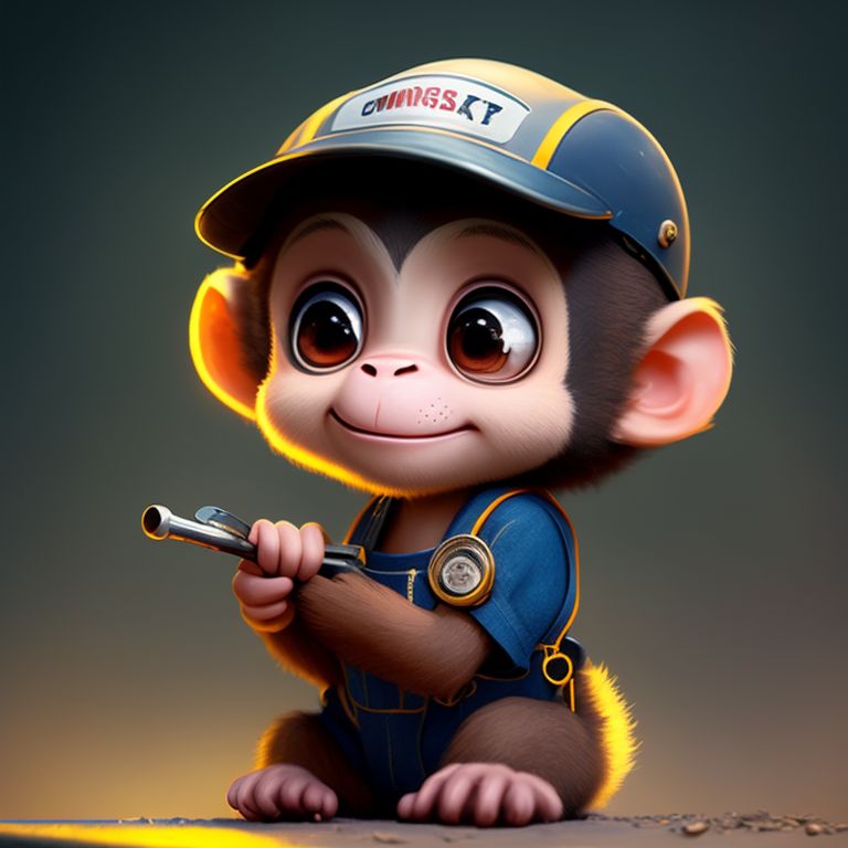 gummy-mole572: A cute monkey wearing work overalls and is a mechanic