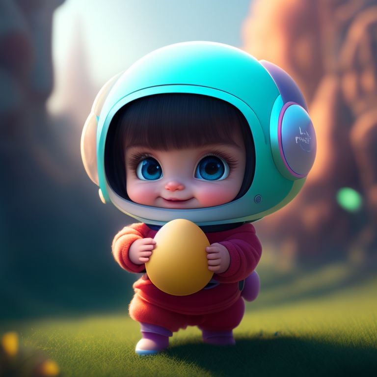 Sibbl: a baby stronaut, holding an egg in the one hand and a paint ...