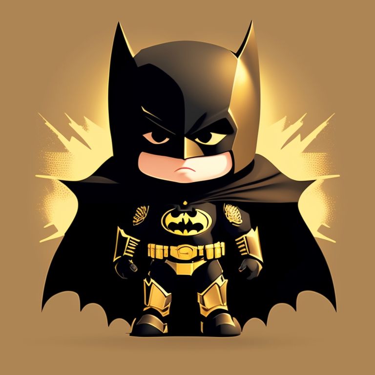 scaly-grouse824: little baby batman in an illustrated style, gold details  on the armor