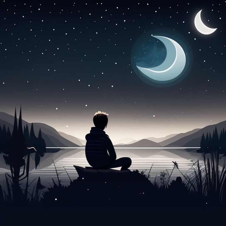 droopy-shrew169-a-lonely-boy-sitting-by-a-lakeside-looking-at-starry
