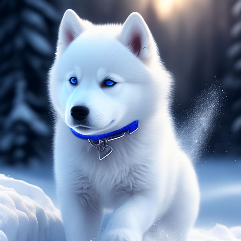 White puppy with blue 2024 eyes