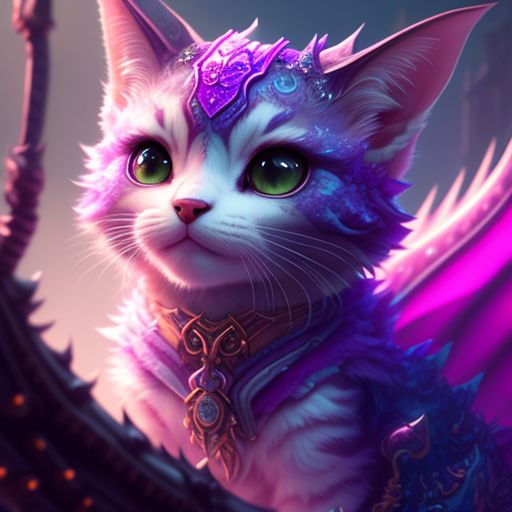 A cute  cat dragon, in a dream-like environment with pink and purple hues, Intricate, Highly detailed, Smooth, Artstation, Fantasy, trending on deviantart, art by aimee stewart and destinyblue and loish and artgerm.