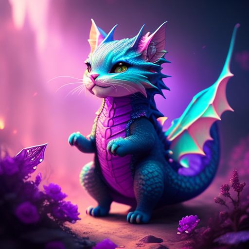 A cute dragon-cat dancing , in a dream-like environment with pink and purple hues, Intricate, Highly detailed, Smooth, Artstation, Fantasy, trending on deviantart, art by aimee stewart and destinyblue and loish and artgerm.