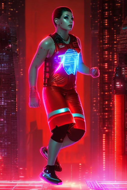In a futuristic dystopian world, a female protagonist wearing a bright red jumpsuit stands atop a towering skyscraper, overlooking a city in ruins below. The art style is sleek and modern with neon lights illuminating the desolate cityscape. With determination in her eyes, she raises a sleek device to the sky, activating a hidden portal that allows her to teleport to a different realm. As she vanishes into the shimmering portal, the camera zooms out to reveal a sky filled with flying cars and towering skyscrapers, setting the theme for the rest of the epic sci-fi adventure.