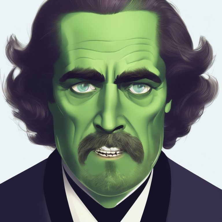 Portrait, Victorian British, business man, colonial, rich, hotel manager, travel, green clothes , psychotic face, mad crossed  eyes, full figure, Caucasians skin, funny, laughing , Full shot, Cory Walker, Ryan Ottley, Illustrated, Concept art