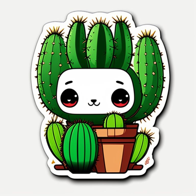 burly-deer314: cute cartoon anime cactus sticker, anime style, whitebackground color