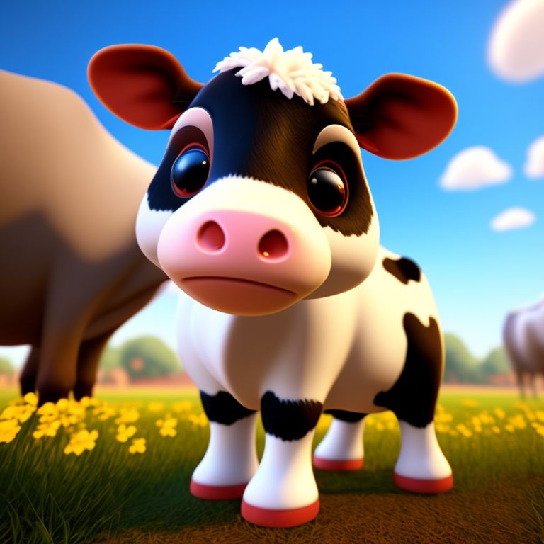 short-lion839: happy cute cow cartoon character in old disney style in 2d