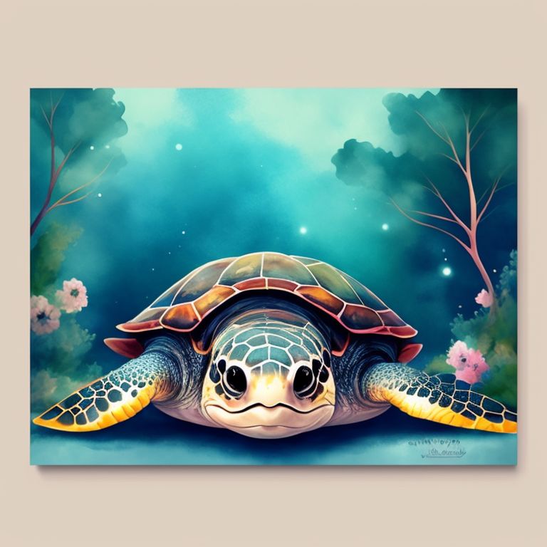 Beautiful and magical watercolor turtle paintining Art - Goldfishwallart