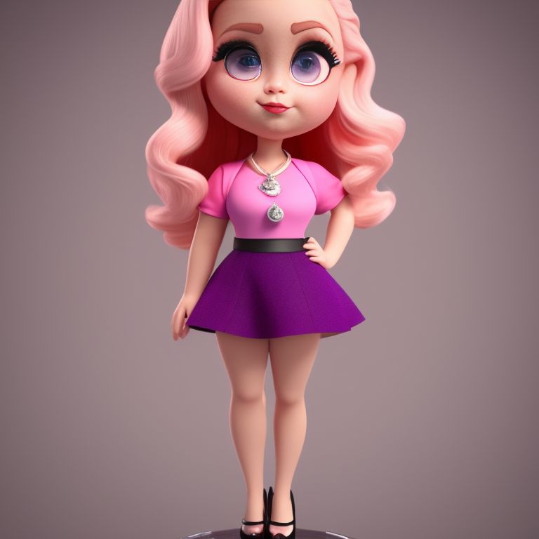 standing centered, Pixar style, 3d style, disney style, 8k, Beautiful, Olivia, Heart-Shaped, Medium, Big Eyes, Small Nose, Full Lips, Raised Eyebrows, Long, Wavy Blonde Hair, Curvy Proportions, Pink Blouse, High-Waisted Skirt, High Heels, Pearl Necklace, Confident, Outgoing, Sassy