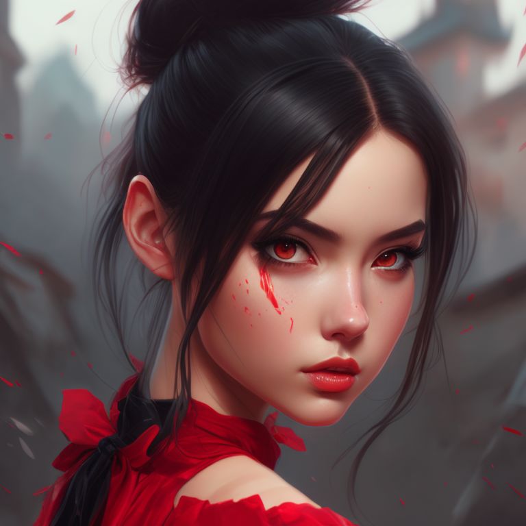 filthy-loris172: red dress girl, black hair, with black eyes and ...