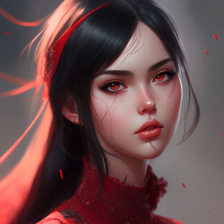 filthy-loris172: red dress girl, black hair, with black eyes and long hair