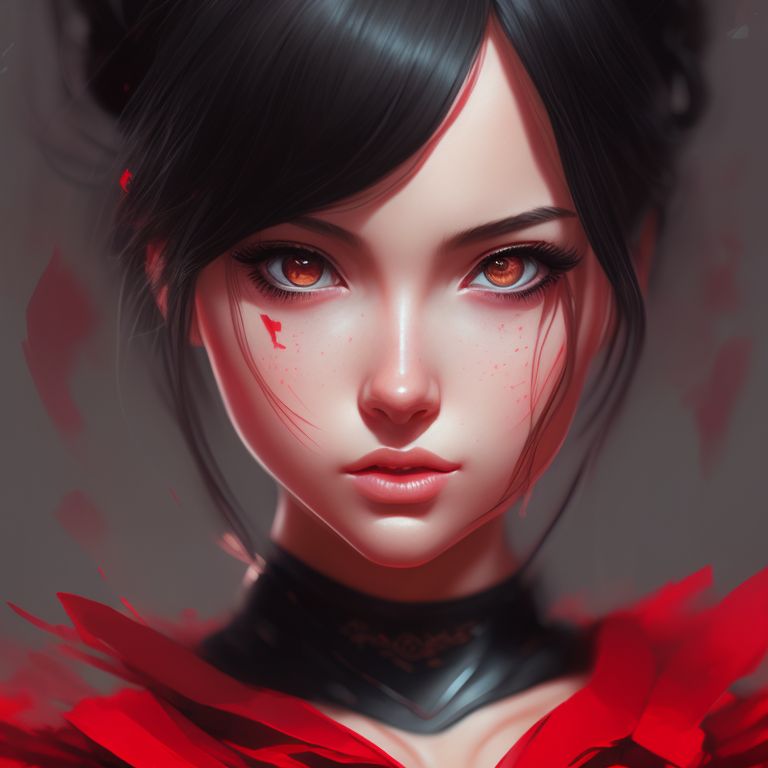 filthy-loris172: red dress girl, black hair, with black eyes and long hair