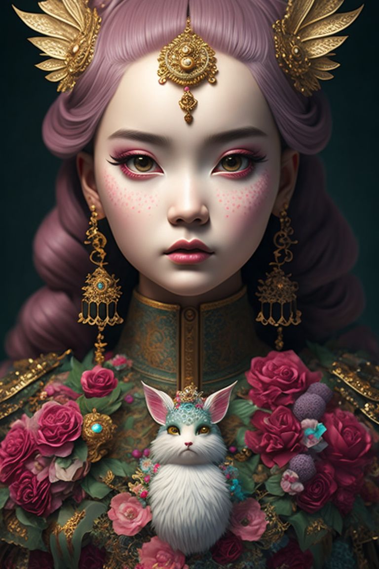 Hyperrealistic photography, Intricately detailed mythical creature portraits, By mark ryden and daiyou-uonome, Nicoletta ceccoli production, Cinematic character render, Head to shoulders portrait, Hyper detailed, By james jean , By sachin teng, Trending on CGSociety, Artstation, Beautiful detailed face, Centered shot, Centered in frame, Intricately detailed, Intricate design cinematic lighting