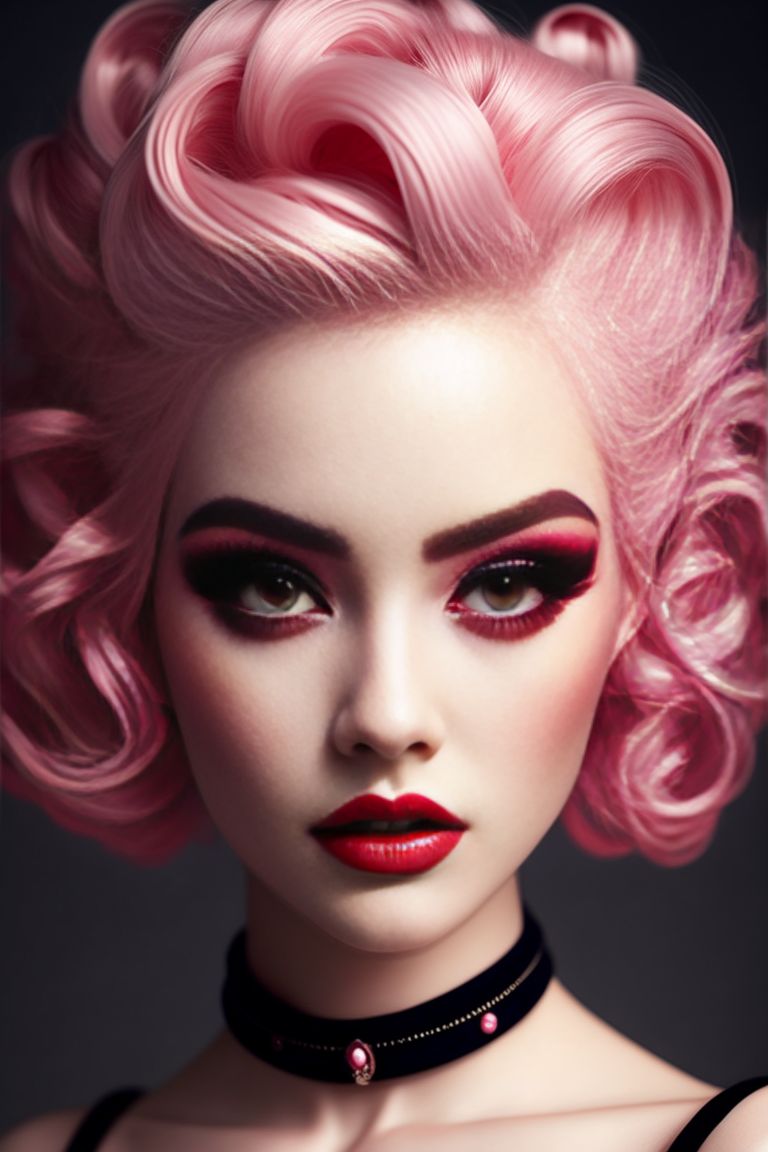 gaseous-lemur77: The woman is strikingly beautiful, with pink hair that ...