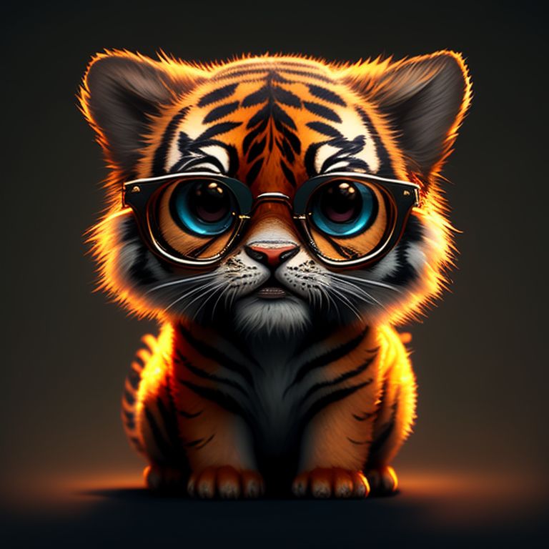 Cute Baby Tiger Cub Wearing Glasses