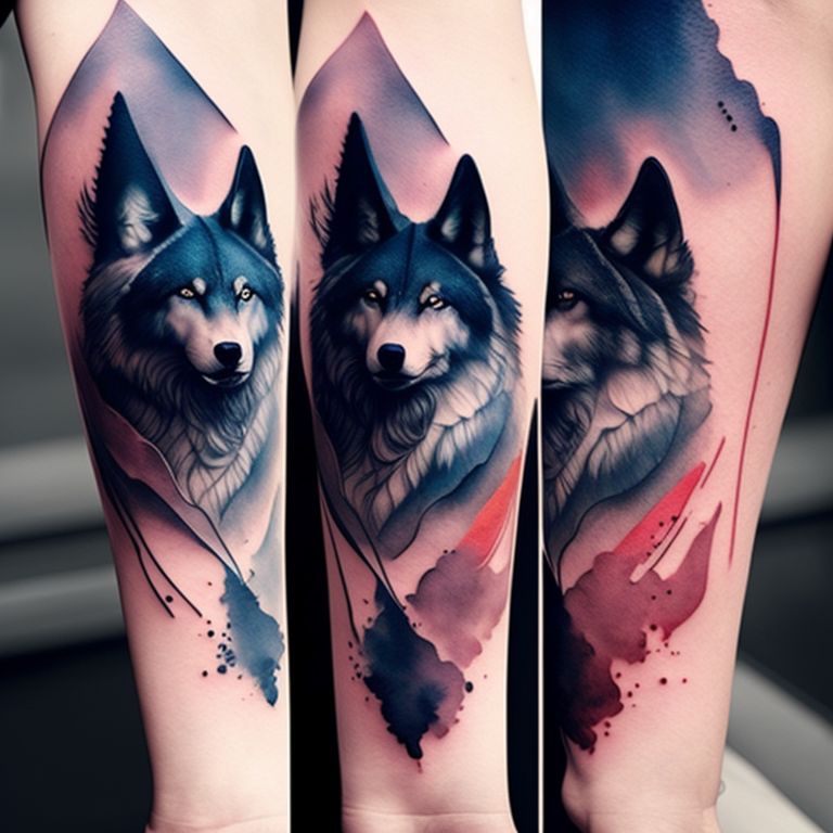 burlylark18 A watercolor tattoo design featuring a pack of wolves