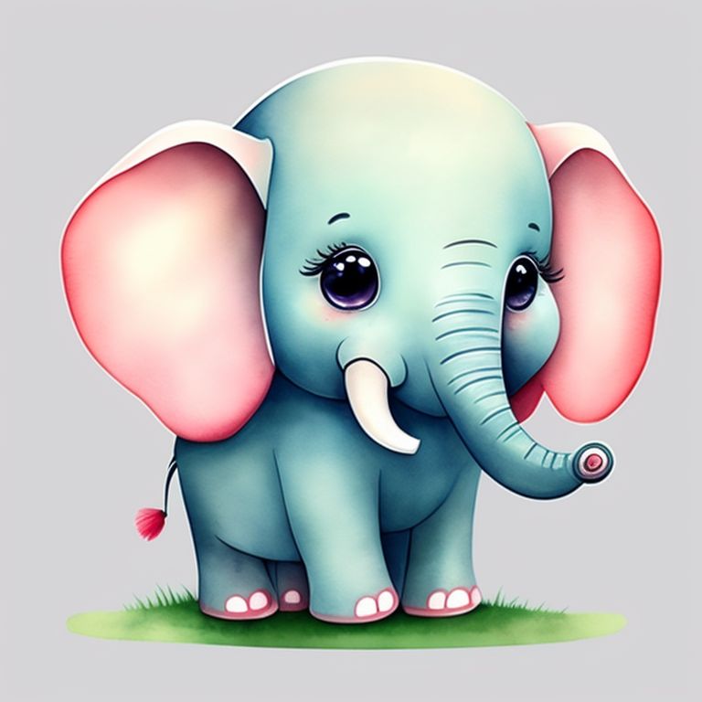 sad elephant, baby animal, big head, small body, cute animal, cute clothing, Full body, Cute Eyes, cute expressions, watercolor style, storybook style, Character design, illustrator, digital watercolor, White background, cartoon style, Kawaii, simple characters