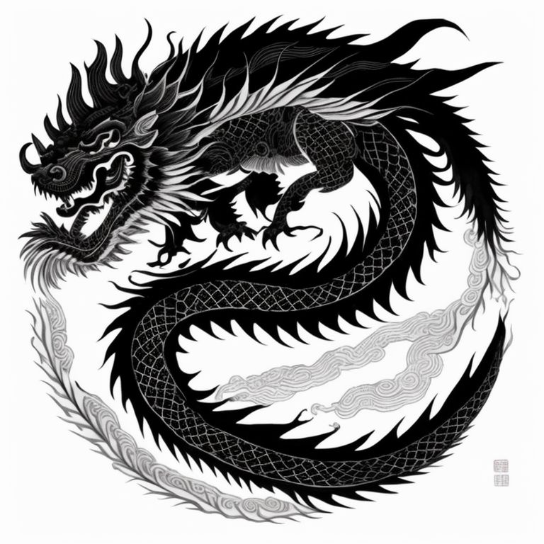 Chinese dragon with its head facing forward, chinese brush pen illustration, chinese ink painting, traditional chinese ink painting